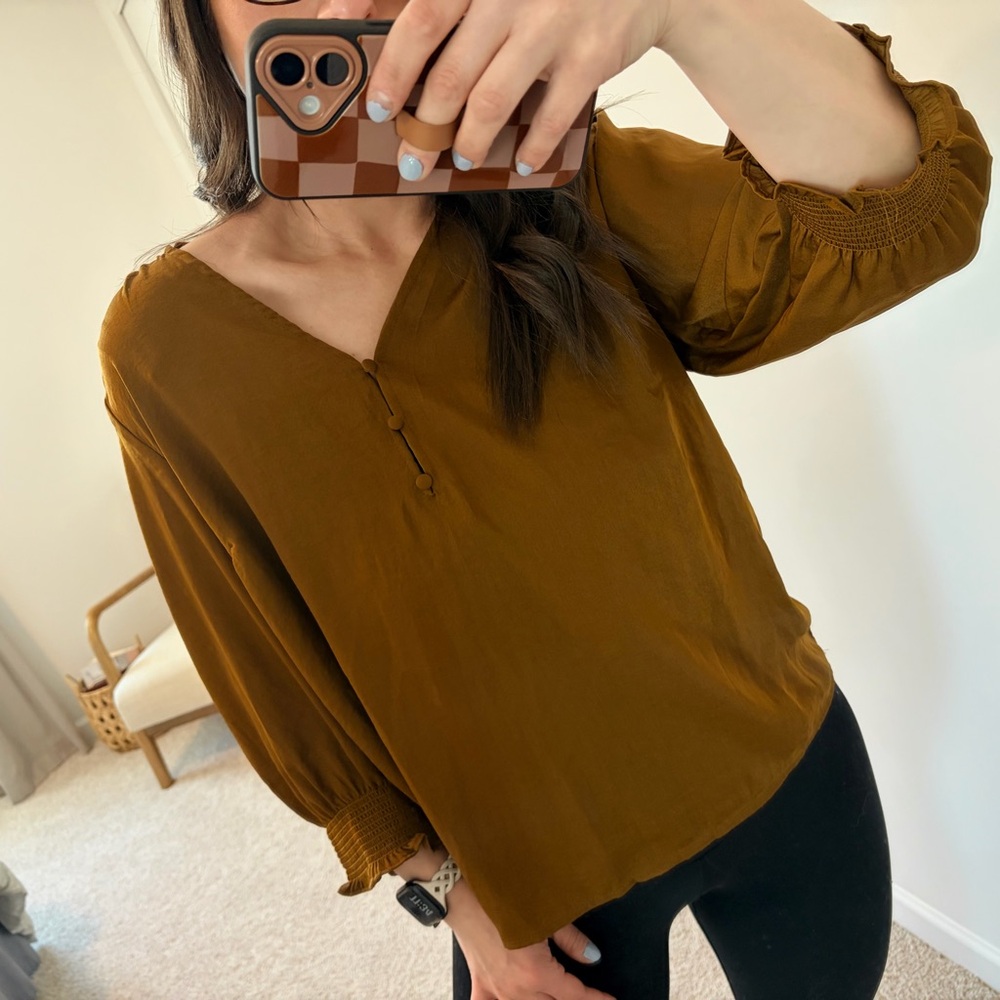 Melloday Women’s Olive Green Smocked Blouse Size Medium